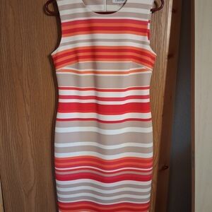 Calvin Klein Collection Pink and Orange Striped Midi Dress